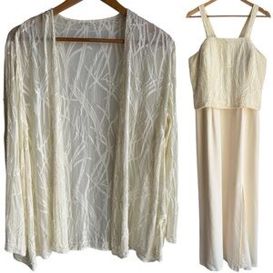 Vintage Cameron Blake Silk Evening Dress + Jacket Sz 18 Cream Event Gala Party